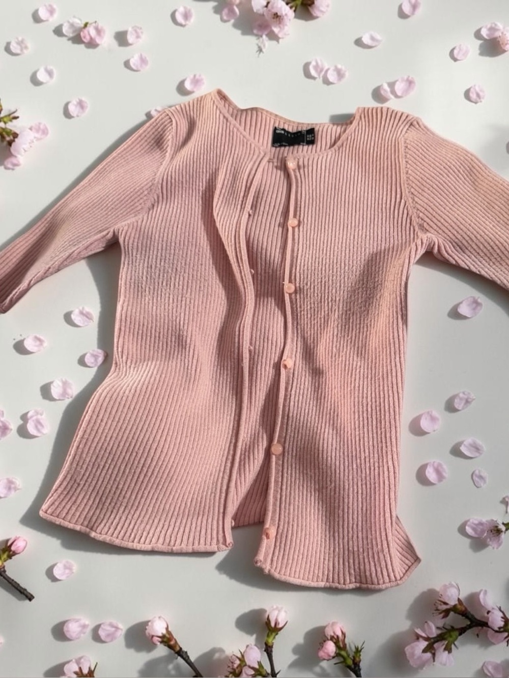 ASOS Pale Pink Ribbed Button-Front Cardigan